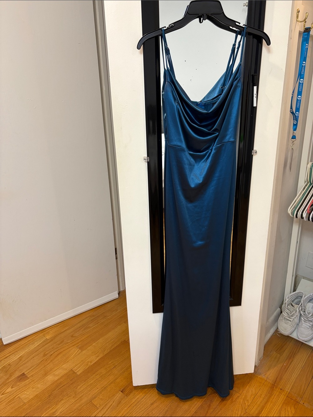 Windsor Teal Satin Cowl-Neck Maxi Dress